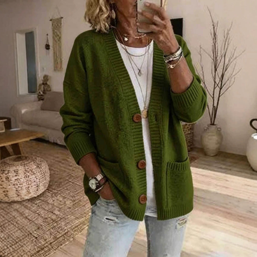 Women's Knit V-Neck Long-Sleeve Coat