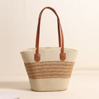 Women's Striped Shoulder Straw Bag Large Capacity Straw Bag Woven Bag Vacation Beach Bag Women Bag