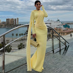 Women's Pleated Asymmetric Long Sleeve Maxi Dress