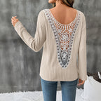 Lace Backless Knitted Long Sleeve Top