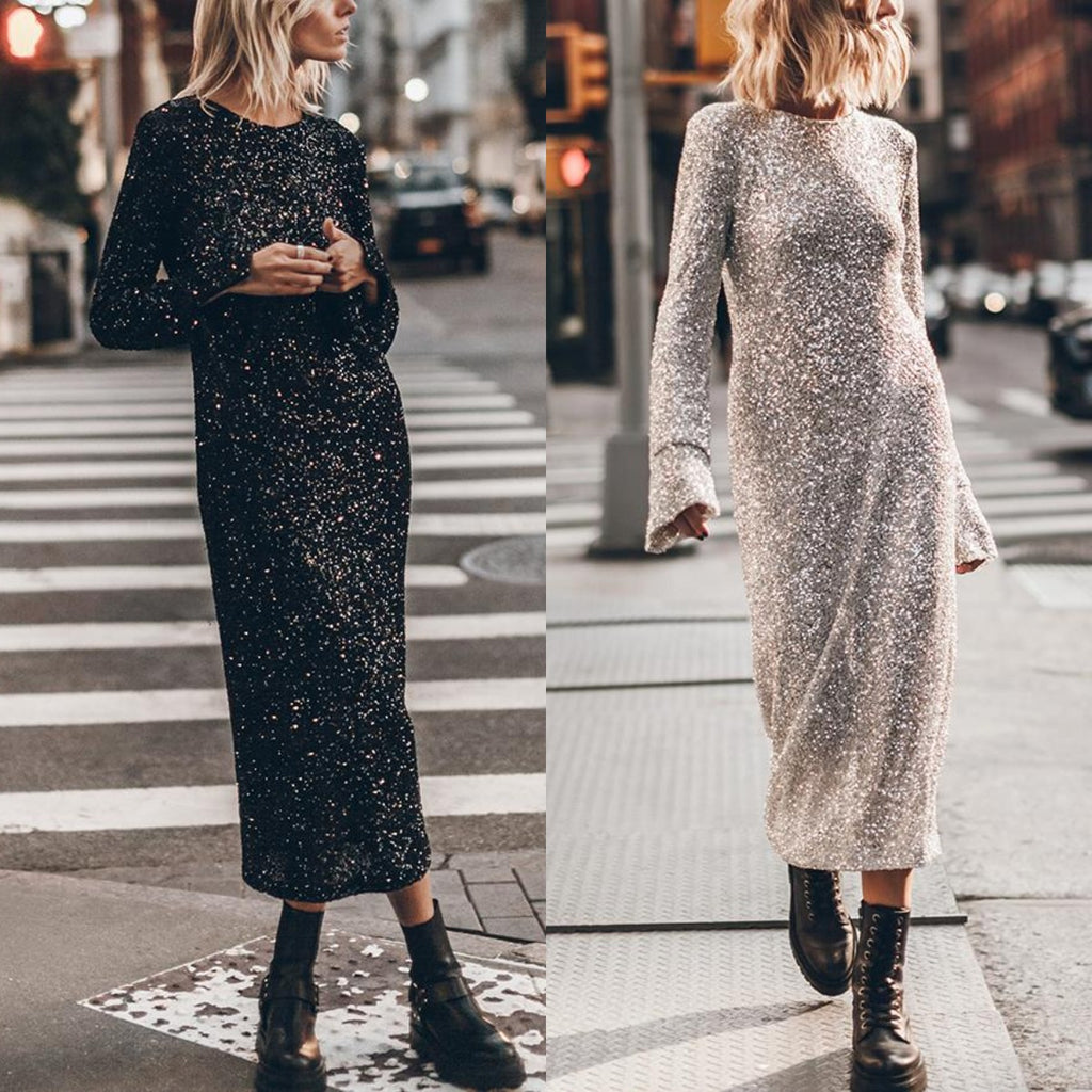 Simple Sequin Street Long Sleeve Dress