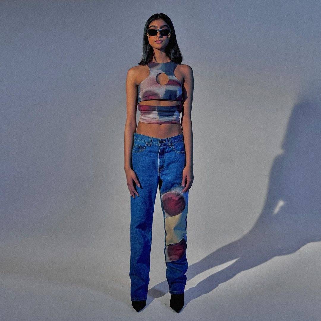 Women’s Multicolor Abstract Sleeveless Crop Tank