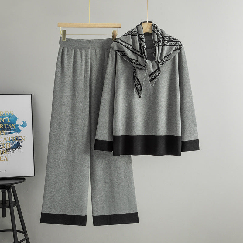 Women's Idle Color Matching Shawl Scarf Knitted Women's Top Wide Leg