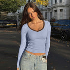 Women’s Contrast Color V Neck Slim Fit Top