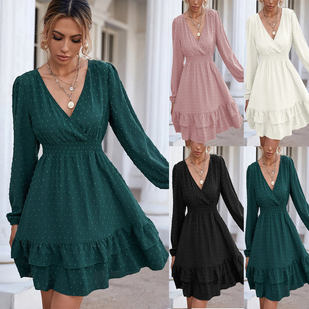 Long-Sleeve V-Neck Office A-Line Dress