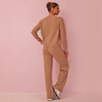Autumn Winter round Neck Cable Knit Sweater Knitwear Wide Set