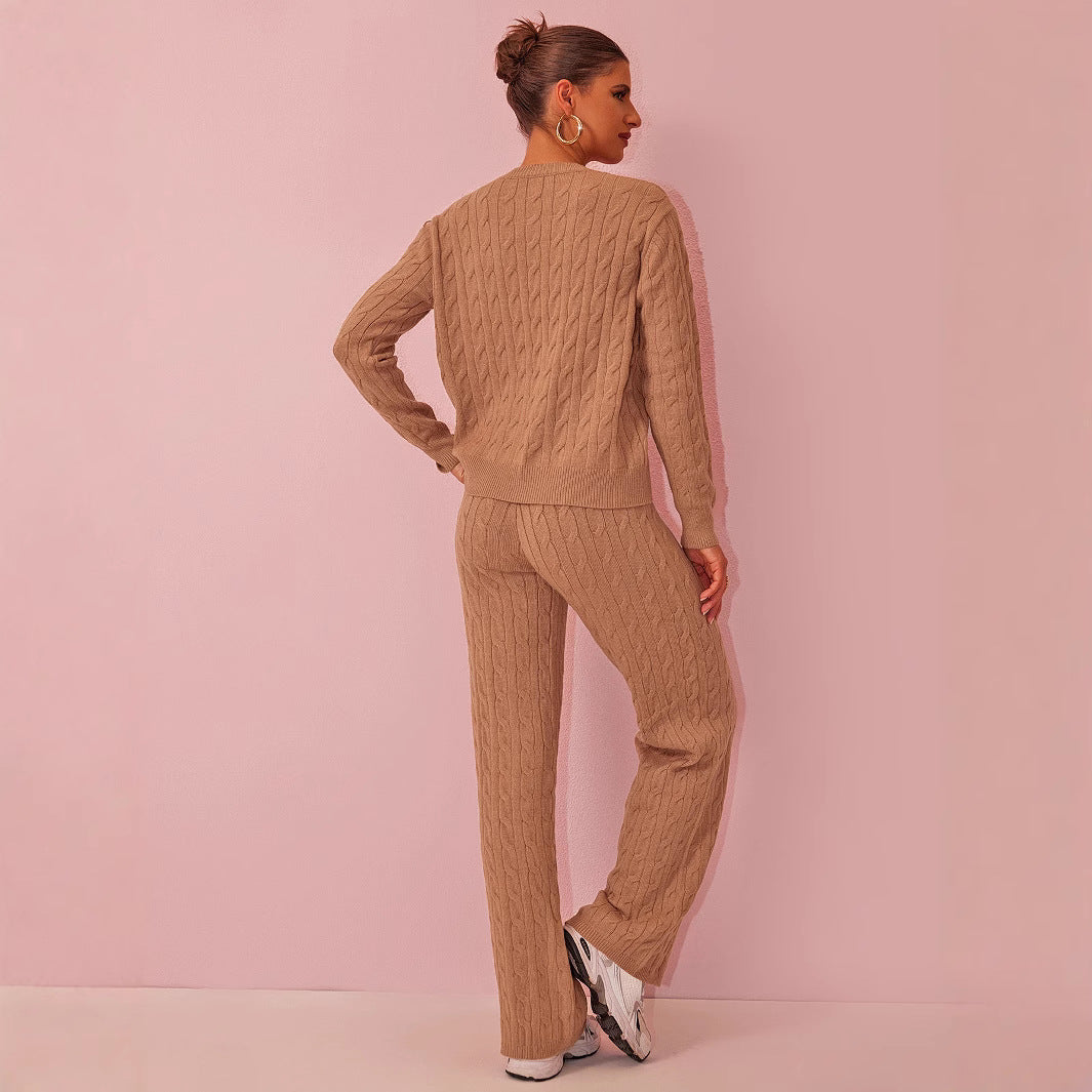 Autumn Winter round Neck Cable Knit Sweater Knitwear Wide Set