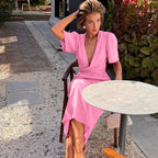 Deep V Plunge Cross Strap Short Sleeve