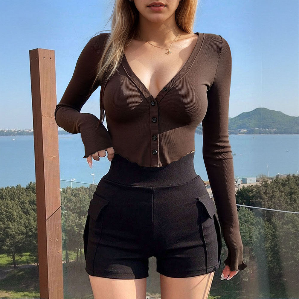 Women's Slim-Fit V-Neck Button Cardigan Top