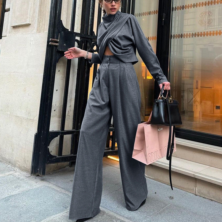 Small Turtleneck Cross Long Sleeved Top Wide