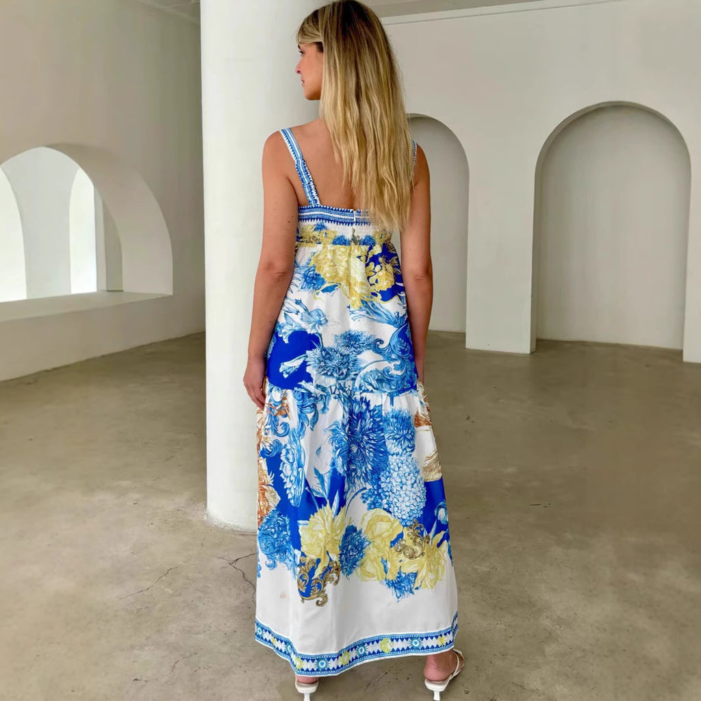Women's Summer Vacation Long Positioning Printing Slip Dress