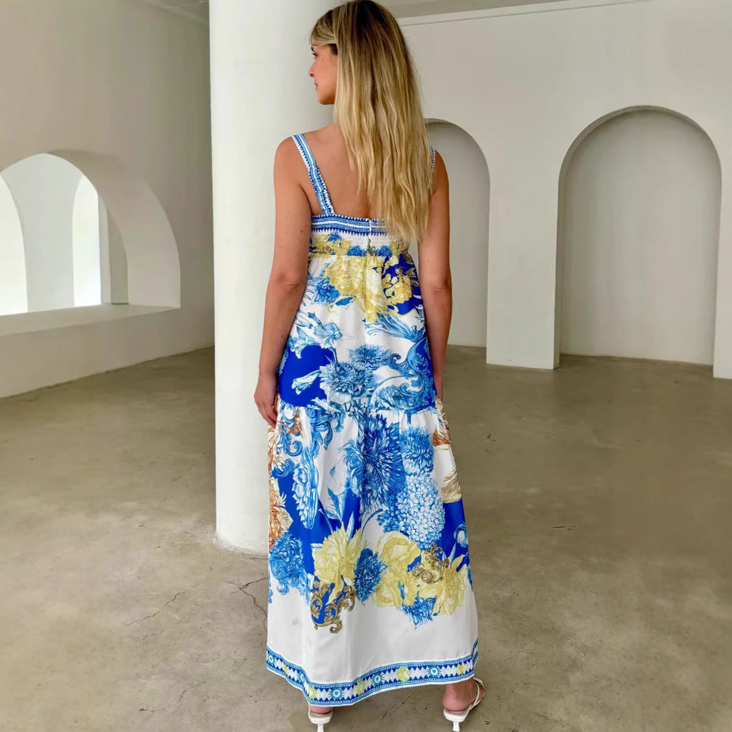 Women's Summer Vacation Long Positioning Printing Slip Dress