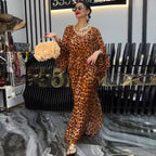 V-Neck Split Irregular Asymmetric Cinched Printed Long Sleeve Dress