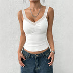 Women's Lace V-Neck Pleated Waist Vest Top