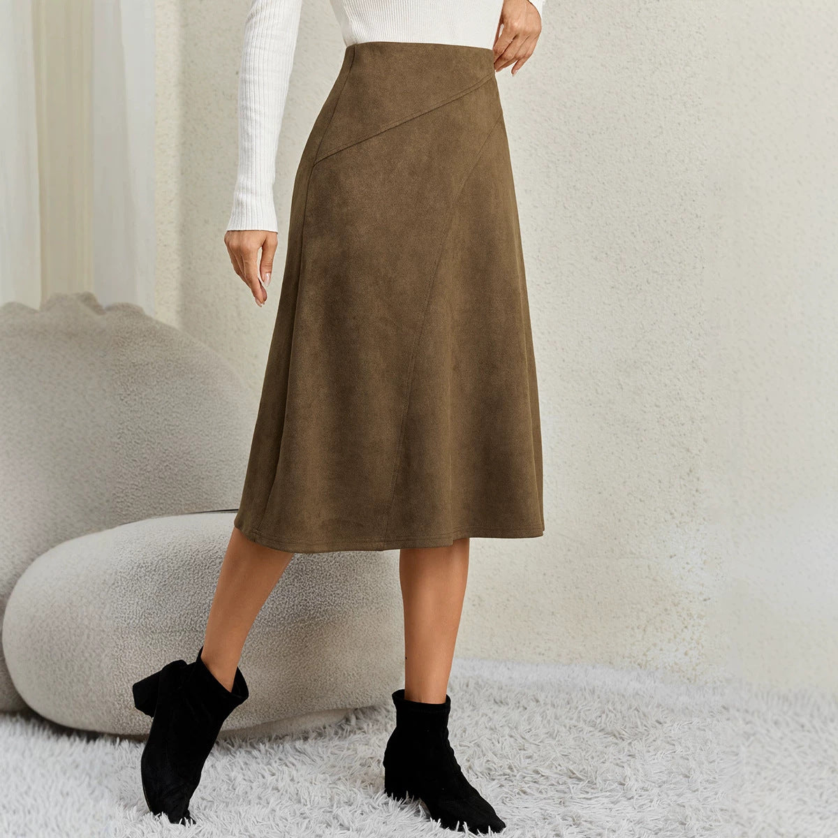 Autumn Women Clothing Suede Stitching HW Elastic Zipper A