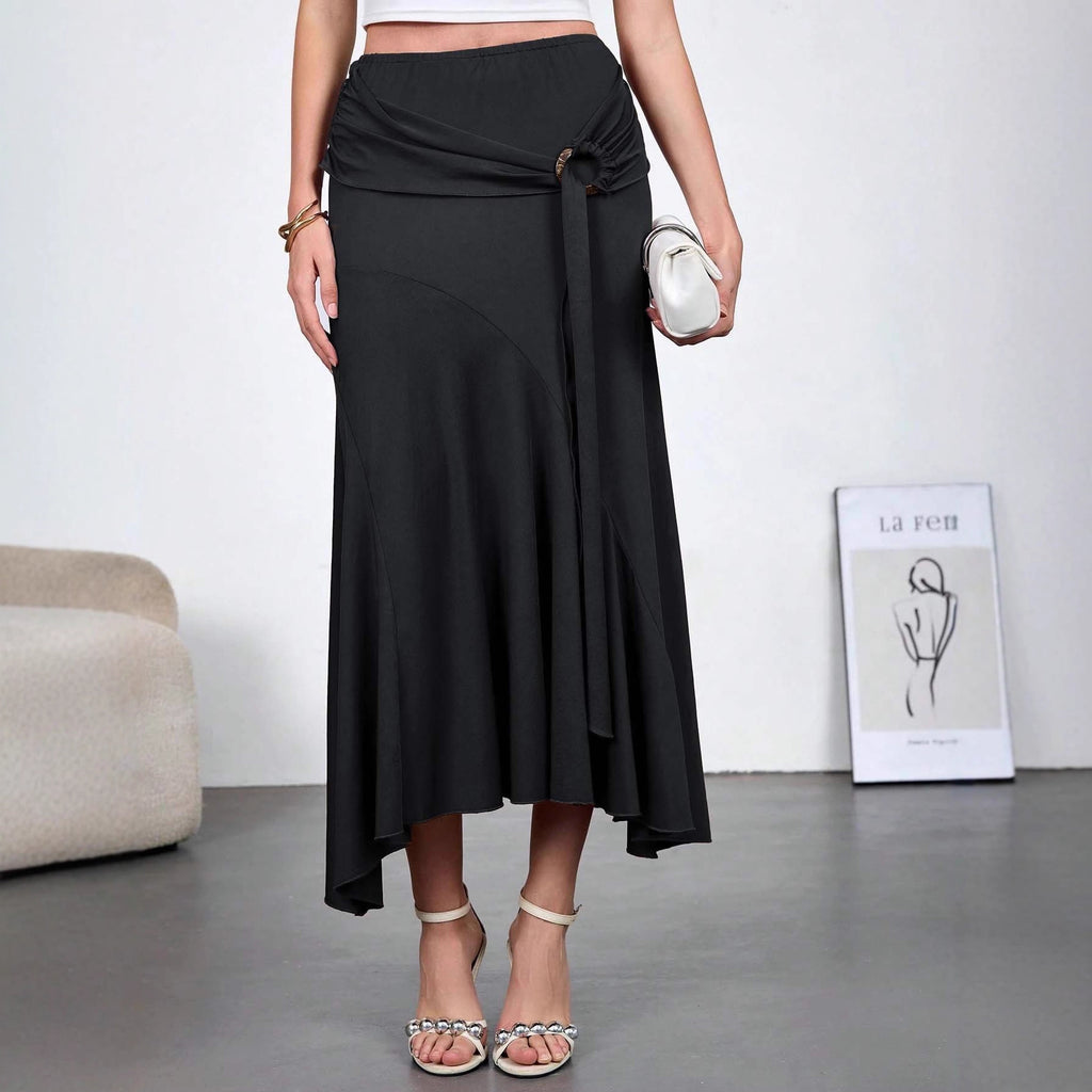 High-Waist Sheath Ribbon Skirt