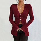 Women's French V Neck T Shirt Long Sleeves Cropped Design Bottoming