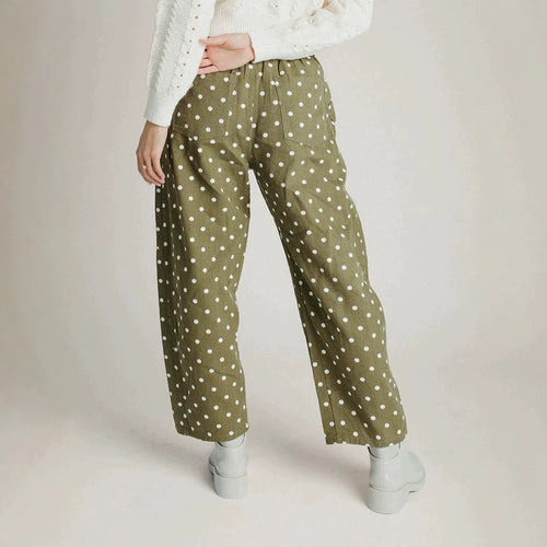 Women's Polka Dot Bow Detail Straight-Leg Trousers