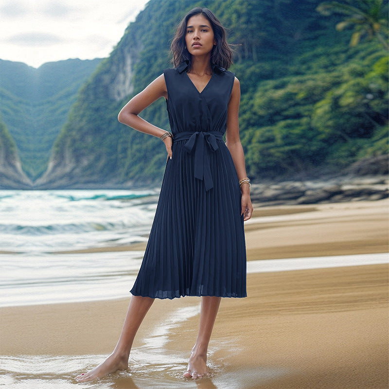 Summer Sleeveless Solid-Color Beach Dress