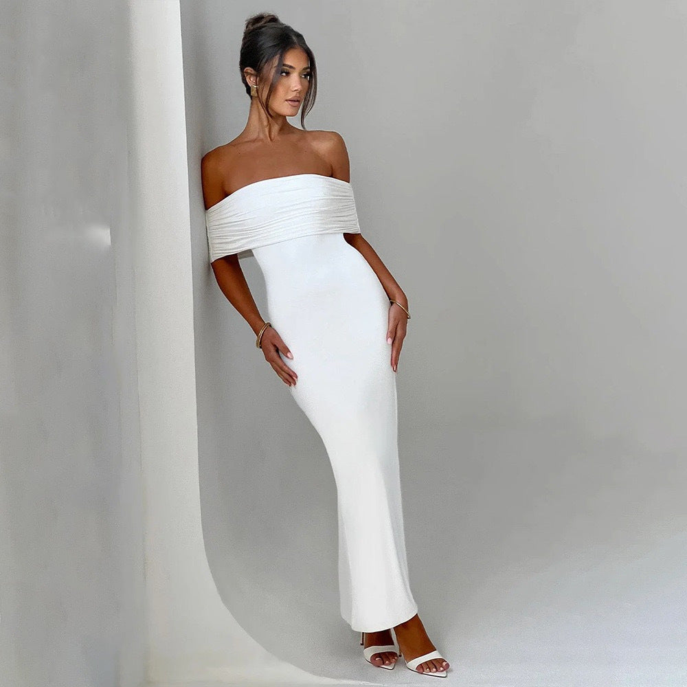 Off-Shoulder Backless Ruched Cutout Maxi Dress