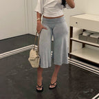 Casual Sports Cropped Pants Retro Waist Solid Color Simple Straight-Leg Pants High Waist All Matching Wide Leg Pants
