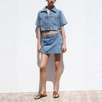 Women's Denim Shirt Culottes Summer Loose Comfortable Denim Two Piece