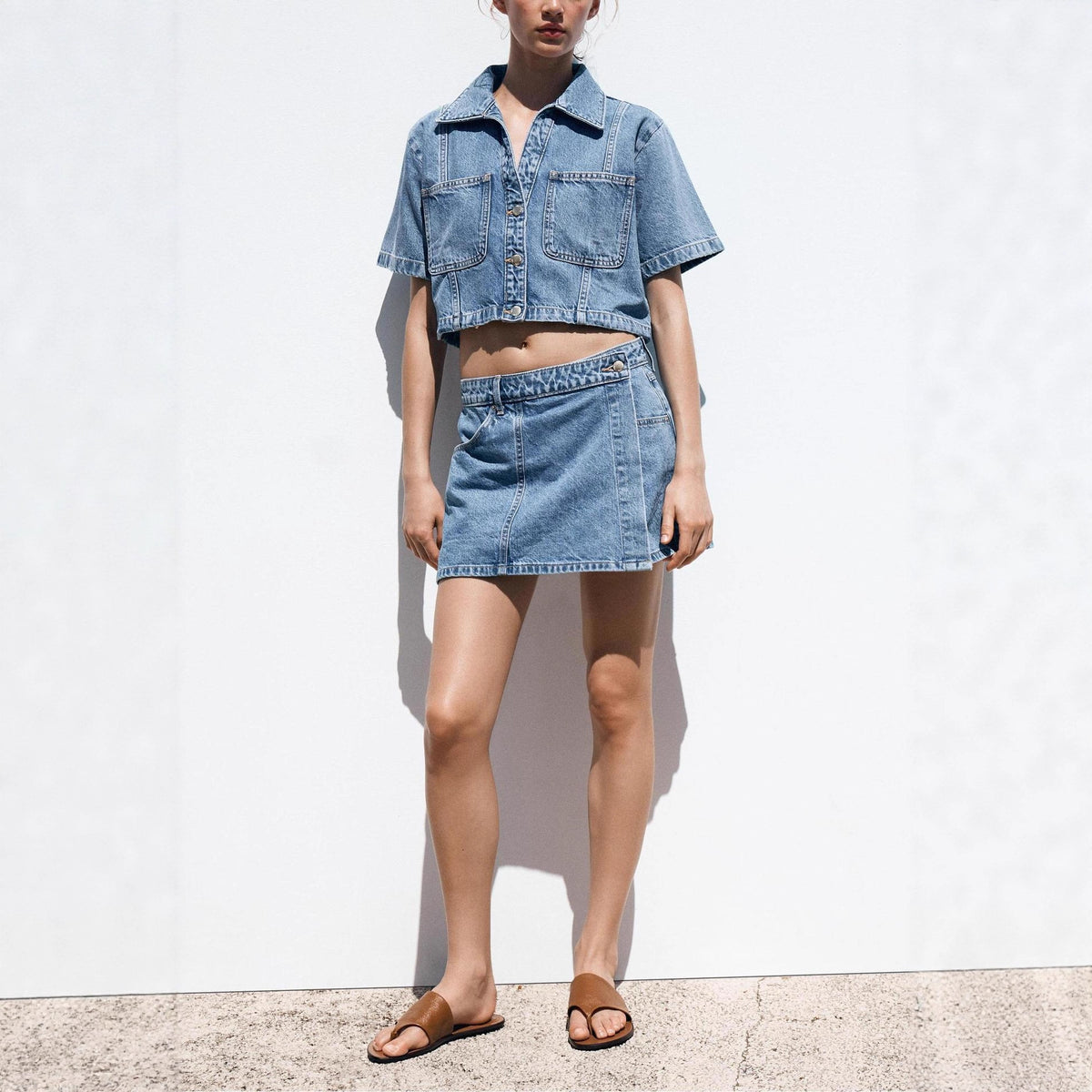 Women's Denim Shirt Culottes Summer Loose Comfortable Denim Two Piece