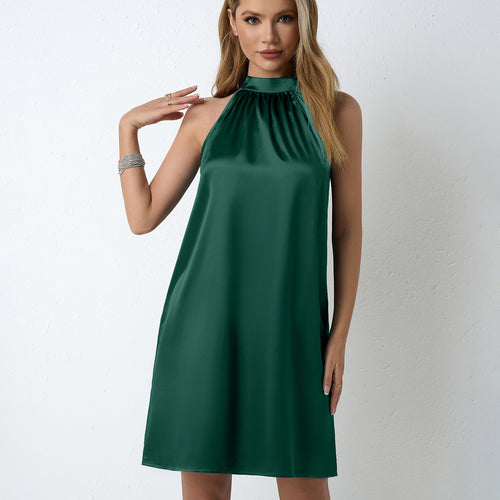 Women Clothing Sleeveless Satin Dress Spring Summer Satin Halter Midi Dress