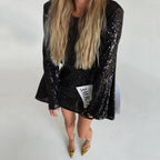 Autumn Winter Women Clothing Sequined Flare Sleeve Dress