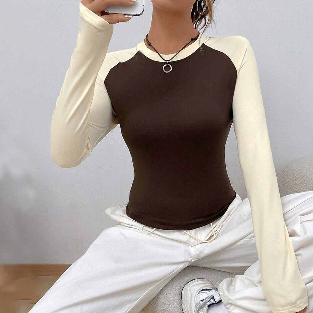 Women's Color Block Contrast Long Sleeve Top