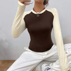 Women's Color Block Contrast Long Sleeve Top