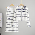 Knitted Summer Lazy Casual Striped Cardigan Two-Piece Set
