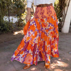 Bohemian Printed Ruffle Maxi Skirt