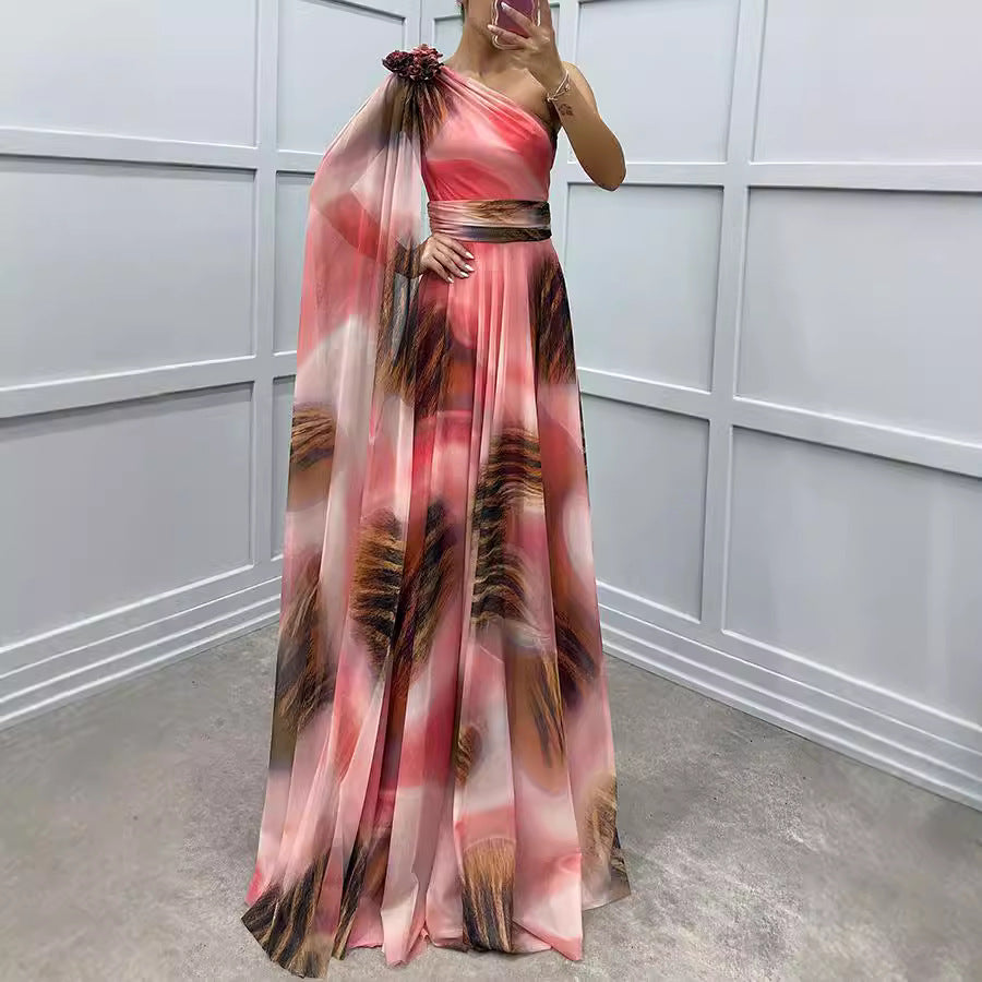 Women's Chiffon One-Shoulder Maxi Dress