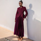Women’s Embroidered Stand-Collar Top & Pleated Skirt Set