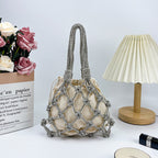 Design High Grade Shiny Crystal Woven Diamond Embedded Handmade Bag Sparkle Silver Full Diamond Dinner Lady Bag