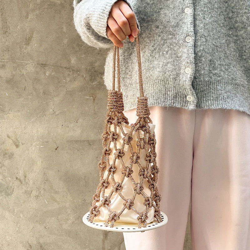 Women's Rhinestone Mesh Bucket Bag