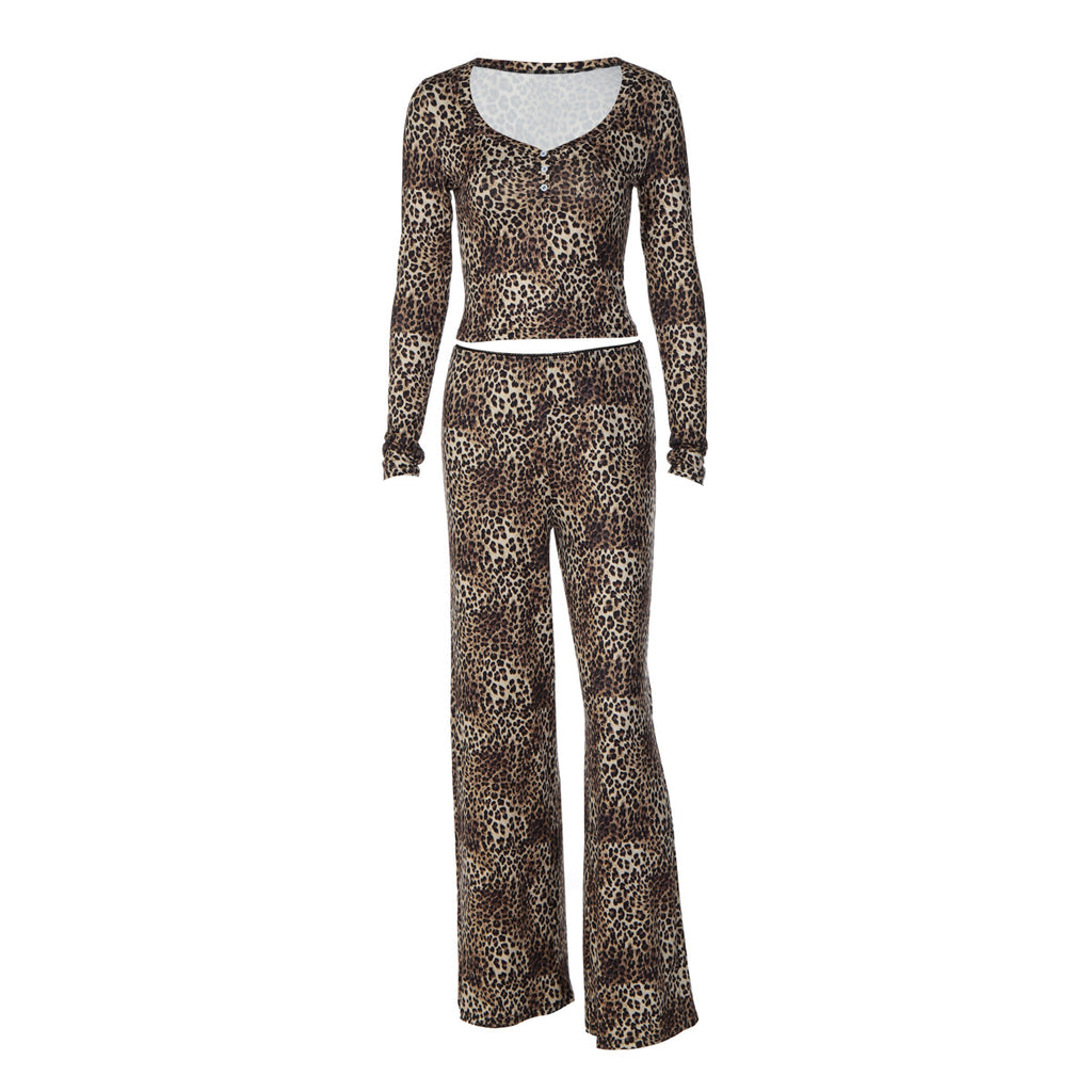 Women's Leopard Print Top & Trousers Set