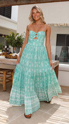 Women's Summer Women Printed Wear Strap Long Backless Stitching Big Swing Dress