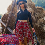 Women's Plaid Asymmetric High-Waist Midi Skirt