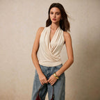 Arrival Hanging Neck Pleated Vest Women V neck Cinched SL