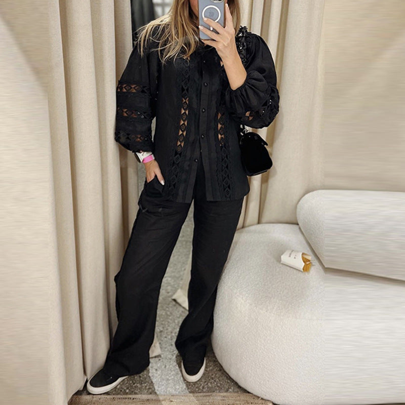 Women's Embroidered Top and Straight-Leg Pants Set
