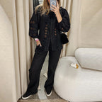 Women's Embroidered Top and Straight-Leg Pants Set