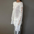 Women's Out Ripped Loose Sweater Beggar Lazy Off Neck Thin Top