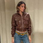 Women's Cropped Faux-Leather Motorcycle Jacket