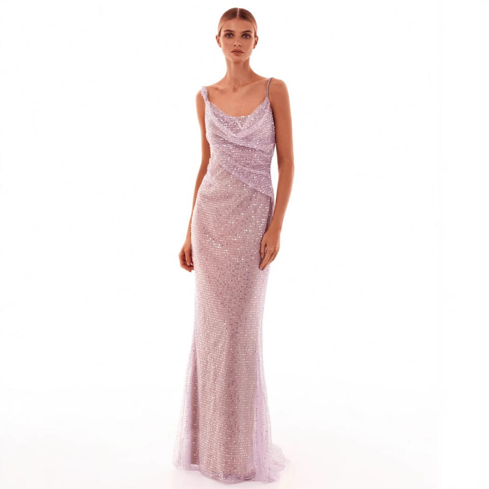 Women's Party Sequined Backless Dress Evening Dress