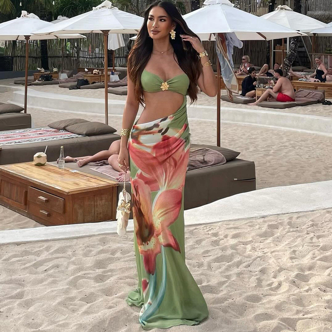 Vacation Cropped Wrapped Chest Spaghetti Strap Floral Dress