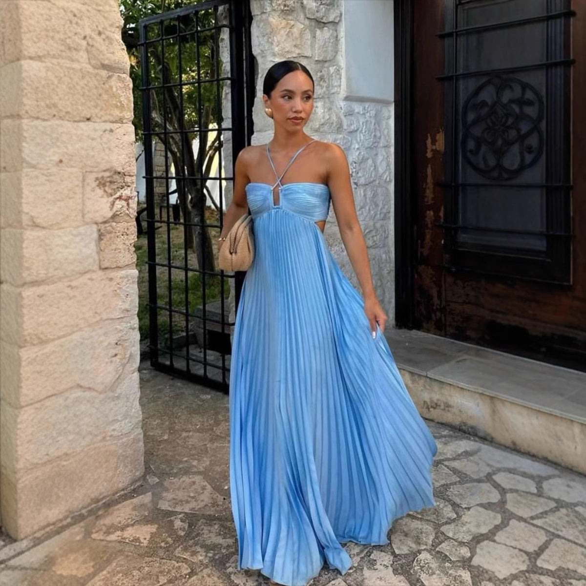 Women's Solid Color Tube Top Pleated Sleeveless Sling Top