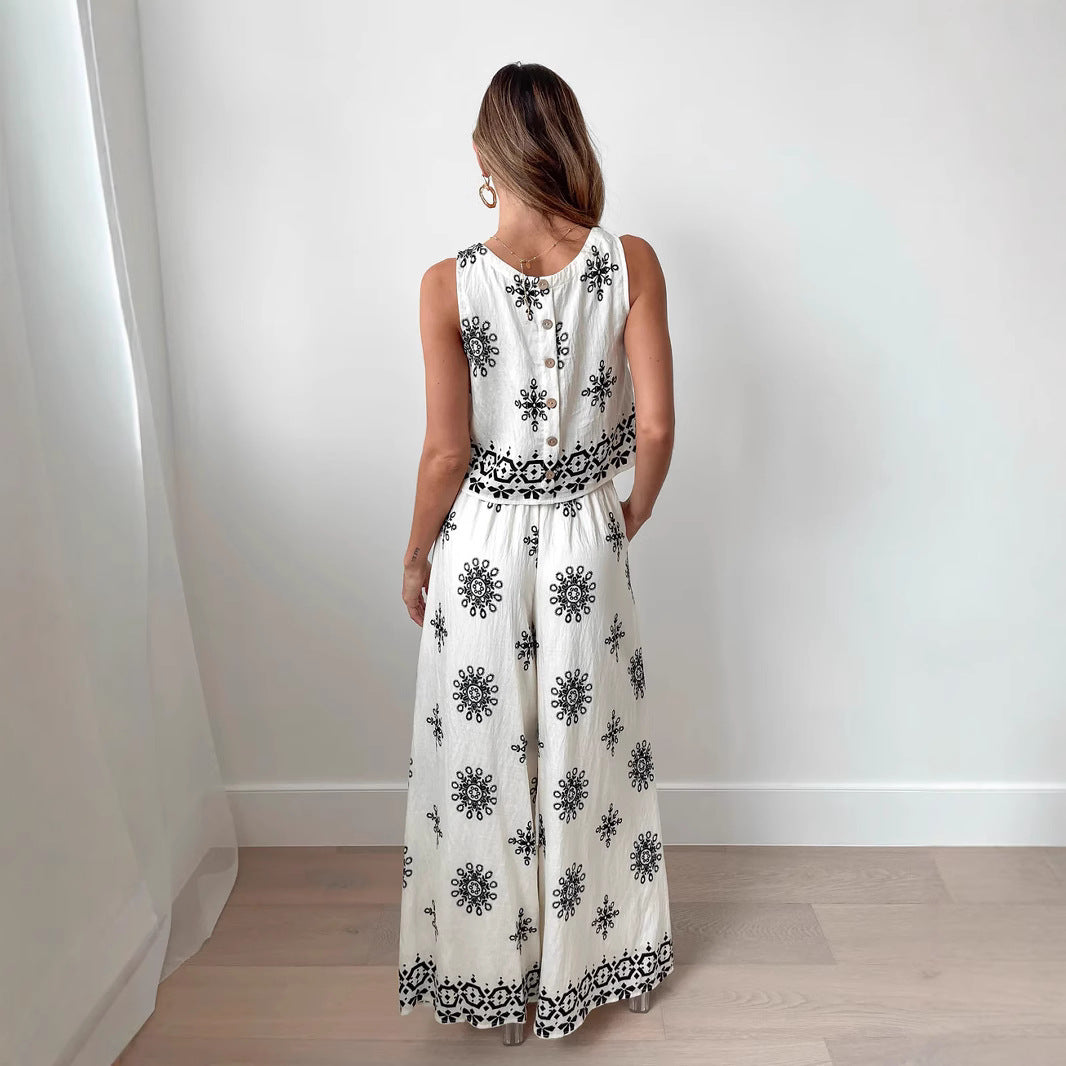 Women's Print Sling Wide Leg Top