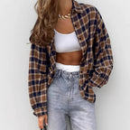 Women's Brown Plaid Collared Button-Up Shirt